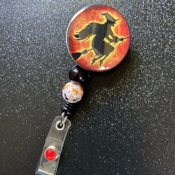 Happy Halloween Witch ID Badge Reel w/Beads - Picture 2 of 3